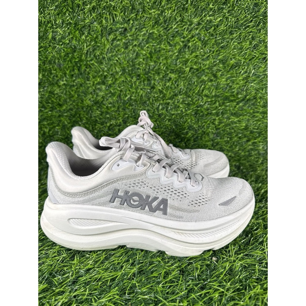 Hoka One One Bondi 9 Running Shoes Athletic Sneakers Womens White Gray Size 8 B